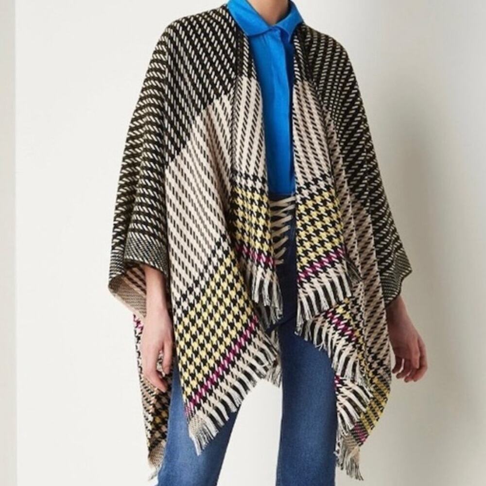 MAJE Emilie Houndstooth Print Cape Shawl Wrap OS - Picture 3 of 7